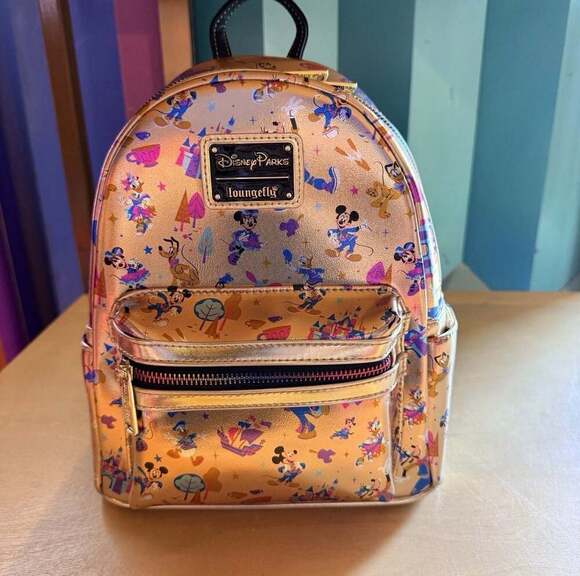 New Loungefly Disney Parks Disneyland 70th Anniversary Gold Backpack main image 5